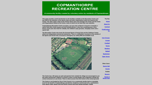 Screenshot of the Copmanthorpe & District Recreation Centre website