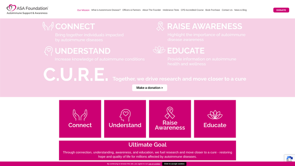 Screenshot of the Autoimmune Support And Awareness website