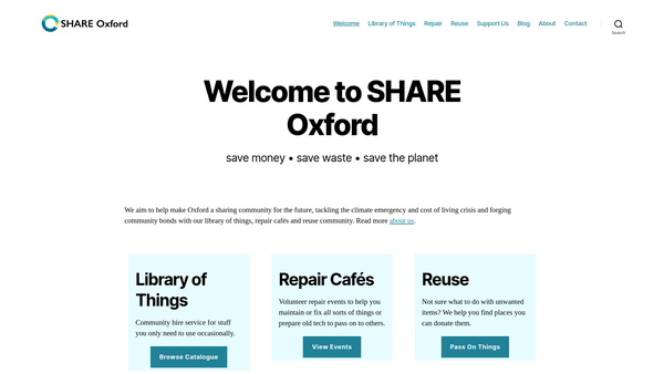 Screenshot of the Share Oxford CIO website