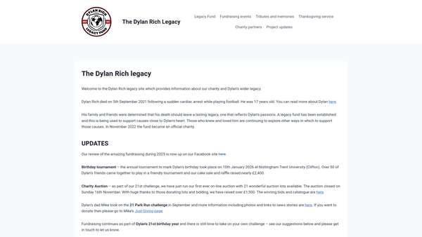 Screenshot of the The Dylan Rich Legacy website