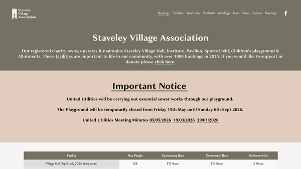 Screenshot of the Staveley Village Association website
