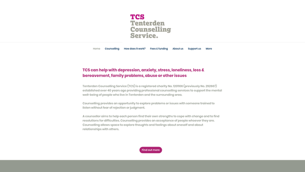 Screenshot of the Tenterden Counselling Service website