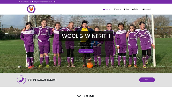 Screenshot of the Wool & Winfrith Football Club website