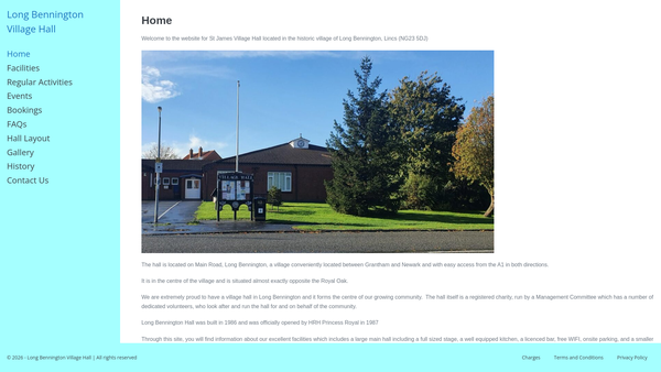 Screenshot of the Long Bennington Village Hall website