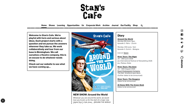 Screenshot of the Stan's Cafe Theatre website