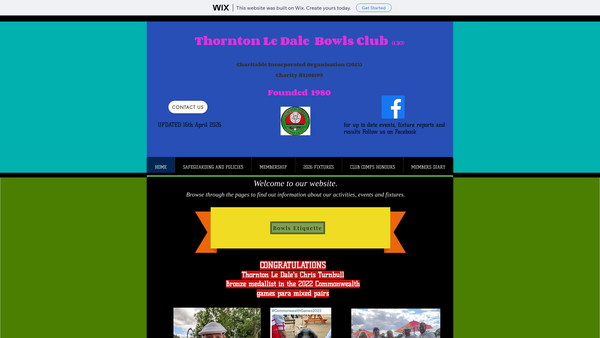 Screenshot of the Thornton Le Dale Bowling Club website