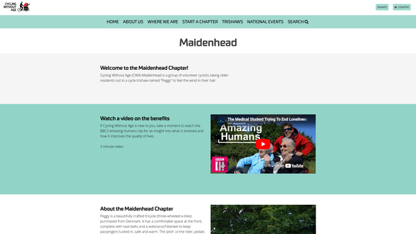 Screenshot of the Cycling Without Age Maidenhead website