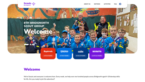 Screenshot of the 8th Bridgnorth Scout Group website