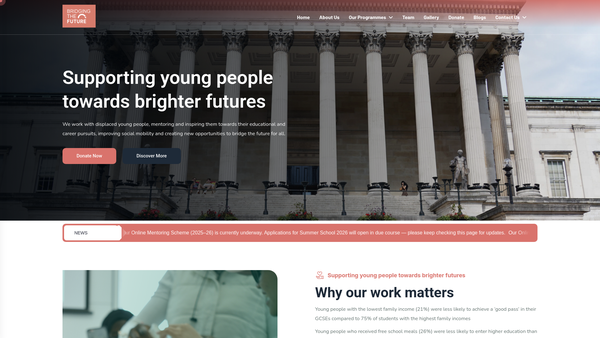 Screenshot of the Bridging The Future website
