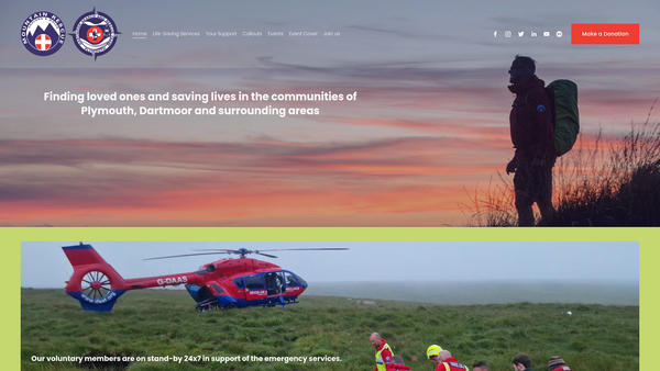 Screenshot of the Dartmoor Search And Rescue Team (Plymouth) website