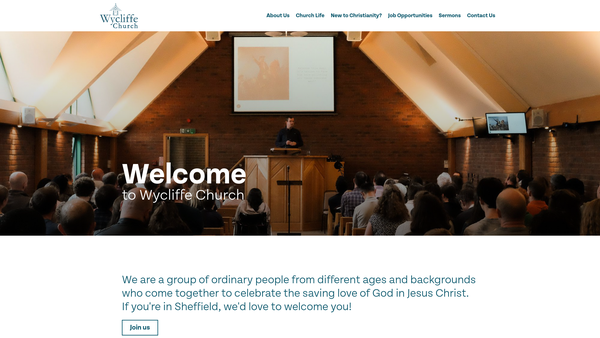 Screenshot of the Wycliffe Independent Church website