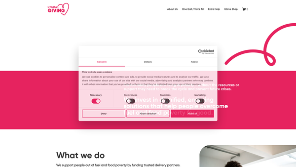 Screenshot of the Utilita Giving website