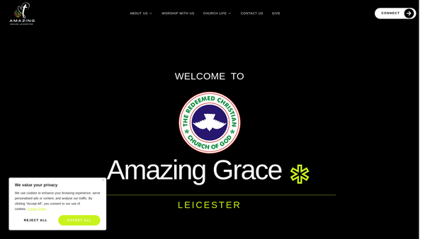 Screenshot of the Redeemed Christian Church Of God Amazing Grace Parish Leicester website
