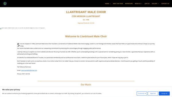 Screenshot of the Llantrisant Male Choir website