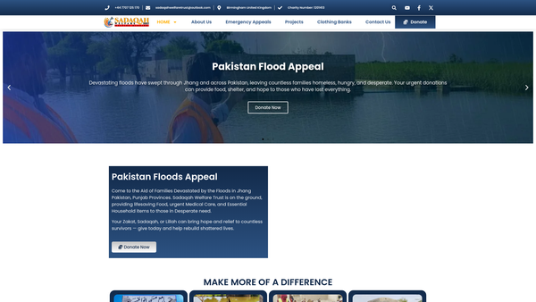 Screenshot of the Sadaqah Welfare Trust website