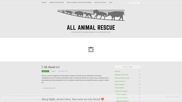 Screenshot of the All Animal Rescue website