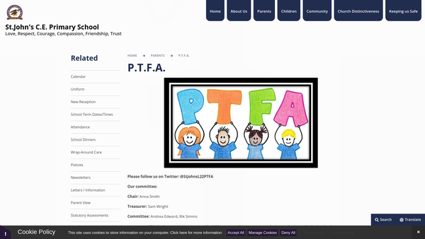 Screenshot of the St John's Waterloo PTFA website