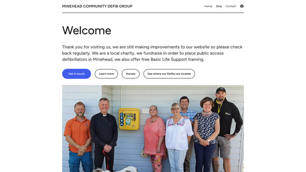 Screenshot of the Minehead Community Defib Group website