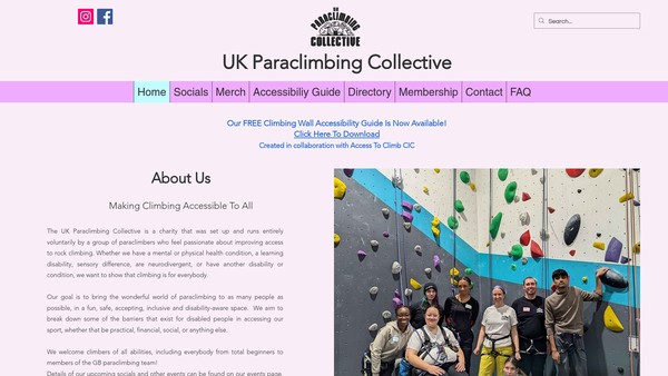 Screenshot of the UK Paraclimbing Collective website