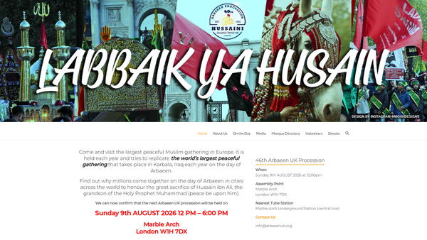 Screenshot of the Hussaini Islamic Trust UK website