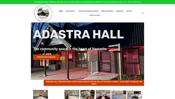 Screenshot of the Adastra Hall Hassocks Community Association website