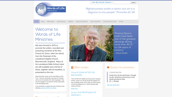 Screenshot of the Words Of Life Ministries website