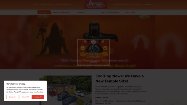 Screenshot of the Shiva Temple Manchester & Community Centre website