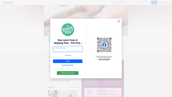 Screenshot of the A Helping Paw - Pet Food Bank website