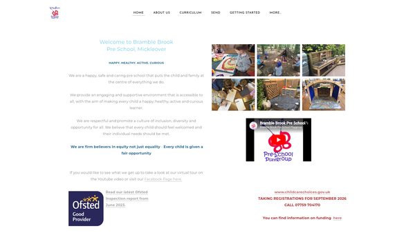 Screenshot of the Bramble Brook Pre-School website