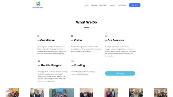 Screenshot of the Asma Community Group website