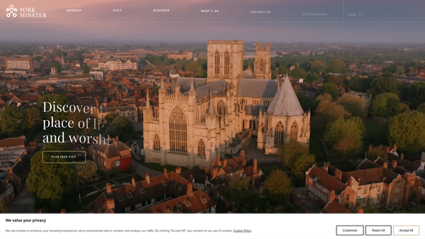 Screenshot of the York Minster website