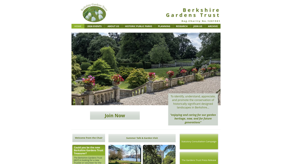 Screenshot of the Berkshire Gardens Trust website