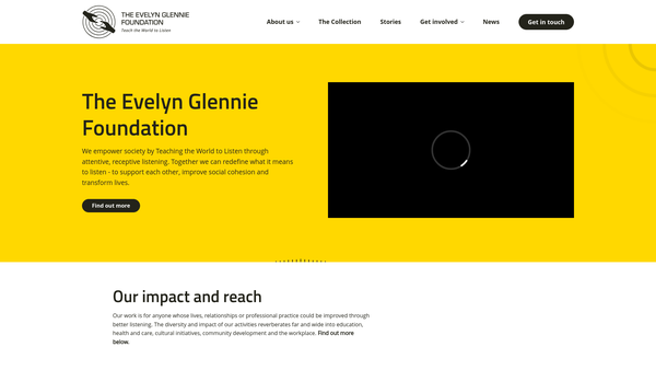 Screenshot of the The Evelyn Glennie Foundation website