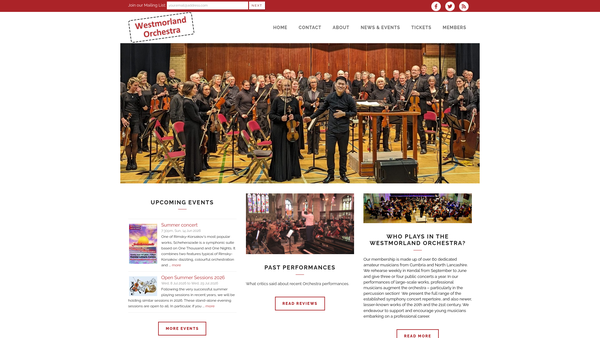 Screenshot of the The Westmorland Orchestra website