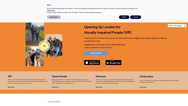 Screenshot of the Travel Hands website