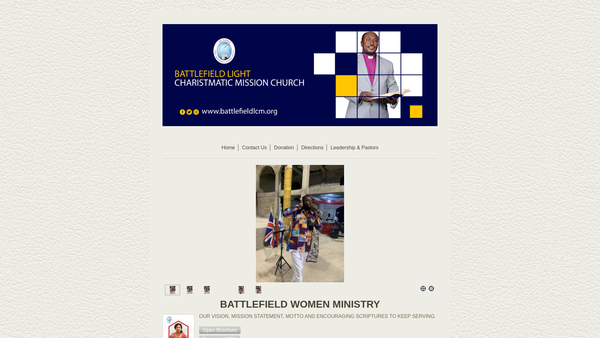 Screenshot of the Battlefield Light Charismatic Mission Church website