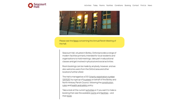 Screenshot of the Seacourt Hall website
