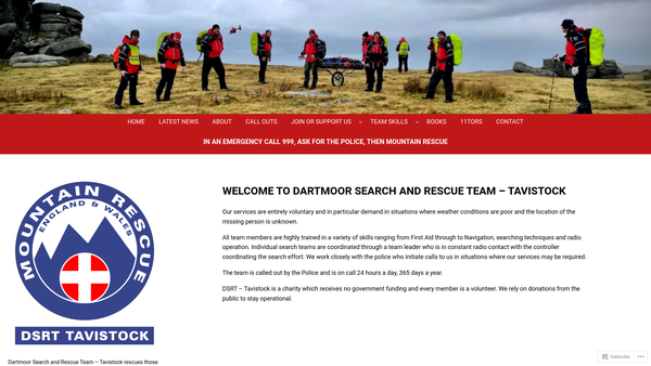 Screenshot of the Dartmoor Search And Rescue Team (Tavistock) website
