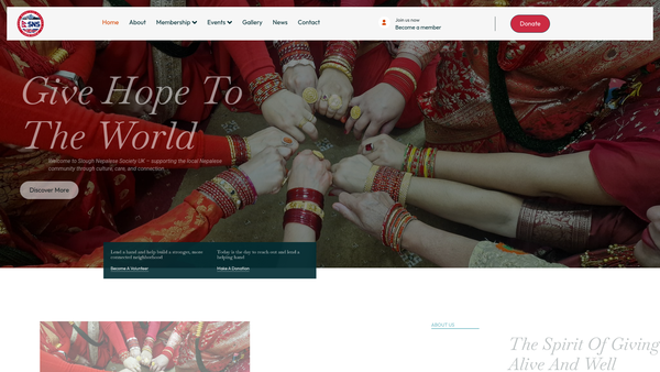 Screenshot of the Slough Nepalese Society UK website