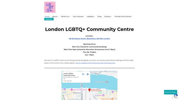 Screenshot of the London LGBTQ+ Community Centre website