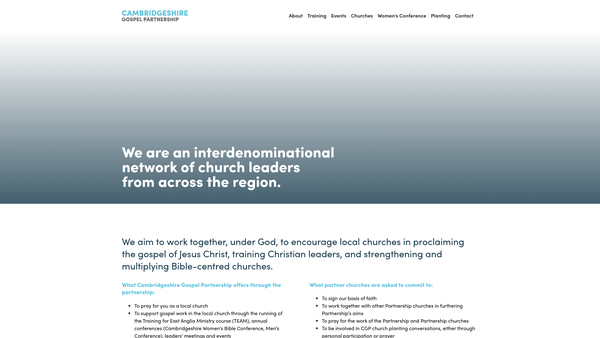 Screenshot of the Cambridgeshire Gospel Partnership website