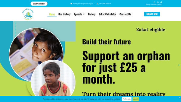 Screenshot of the Spreading Smiles Foundation website