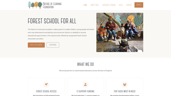 Screenshot of the Nature Of Learning Foundation website