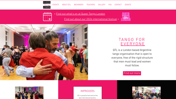 Screenshot of the Queer Tango London website