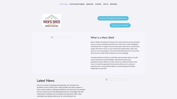 Screenshot of the Bishops Waltham Men's Shed website
