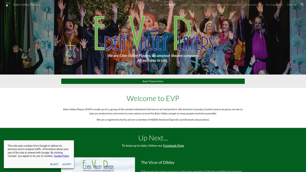 Screenshot of the Eden Valley Players website