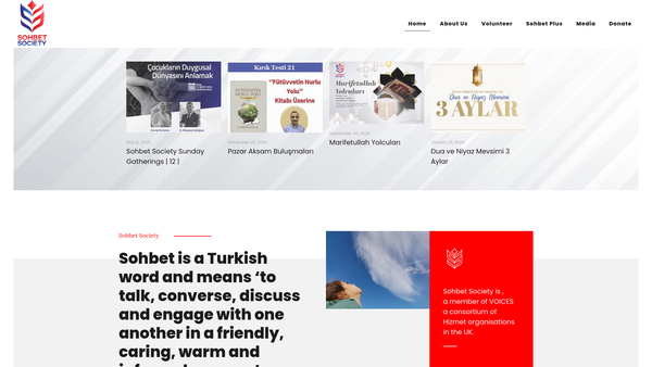 Screenshot of the Sohbet Society website
