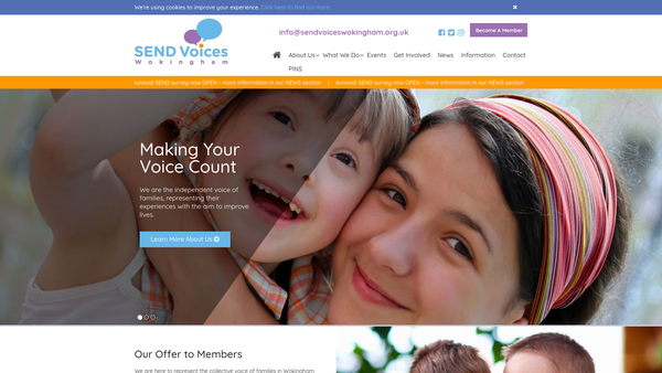 Screenshot of the Send Voices Wokingham website