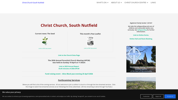 Screenshot of the The Parochial Church Council Of The Ecclesiastical Parish Of Christ Church, South Nutfield website