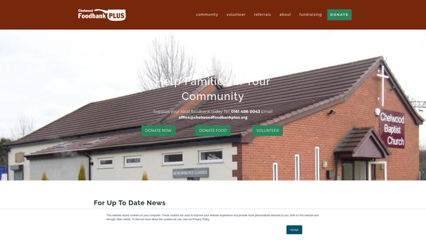 Screenshot of the Chelwood Foodbank Plus (Stockport) website